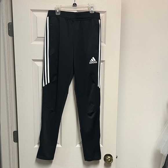 Adidas Mens Black Joggers with White Stripes - Picture 1 of 4